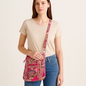 Vera Bradley Pink Paisley Quilted Crossbody Bag | Festival Y2K Boho